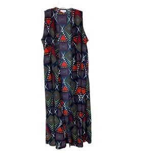 Lularoe Joy Vest Duster Size XS Geometric Black Multi Side Slits Boho Artwear